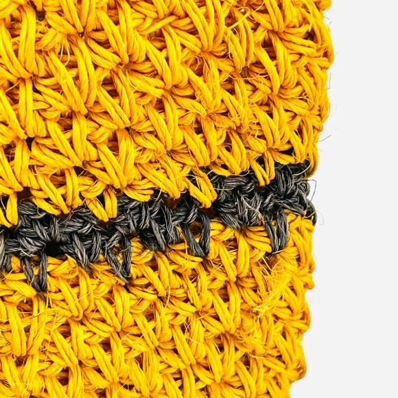Mustard Yellow Black Striped Crochet Crossbody Boho Bucket Bag - Picture 3 of 7